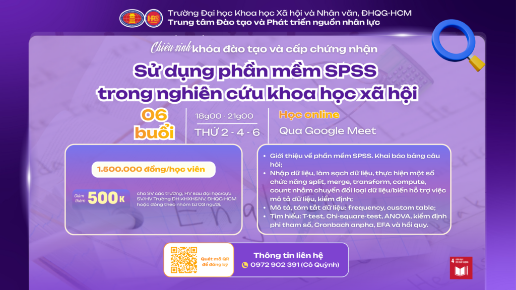Sử dụng phần mềm SPSS trong nghiên cứu khoa học xã hội (Khóa 6) – Dự kiến khai giảng 19/06/2026